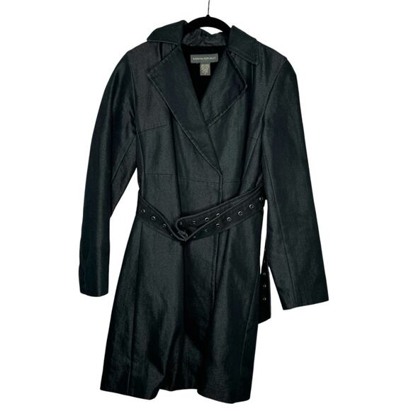 BANANA REPUBLIC / black belted fleece lined long trench coat jacket / S - Picture 1 of 9